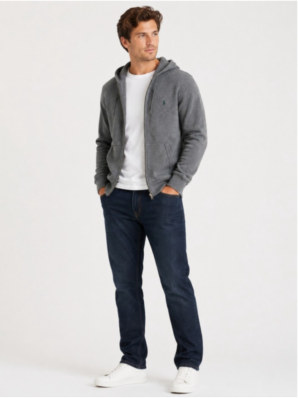 Polo Ralph Lauren Men’s Gray Full Zip Cotton Hoodie Size Medium